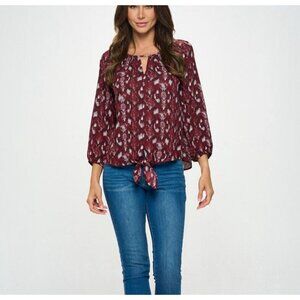 West K Snake Print Top/Blouse in Burgundy Size S Front-tie Dressy top ~NWOT~